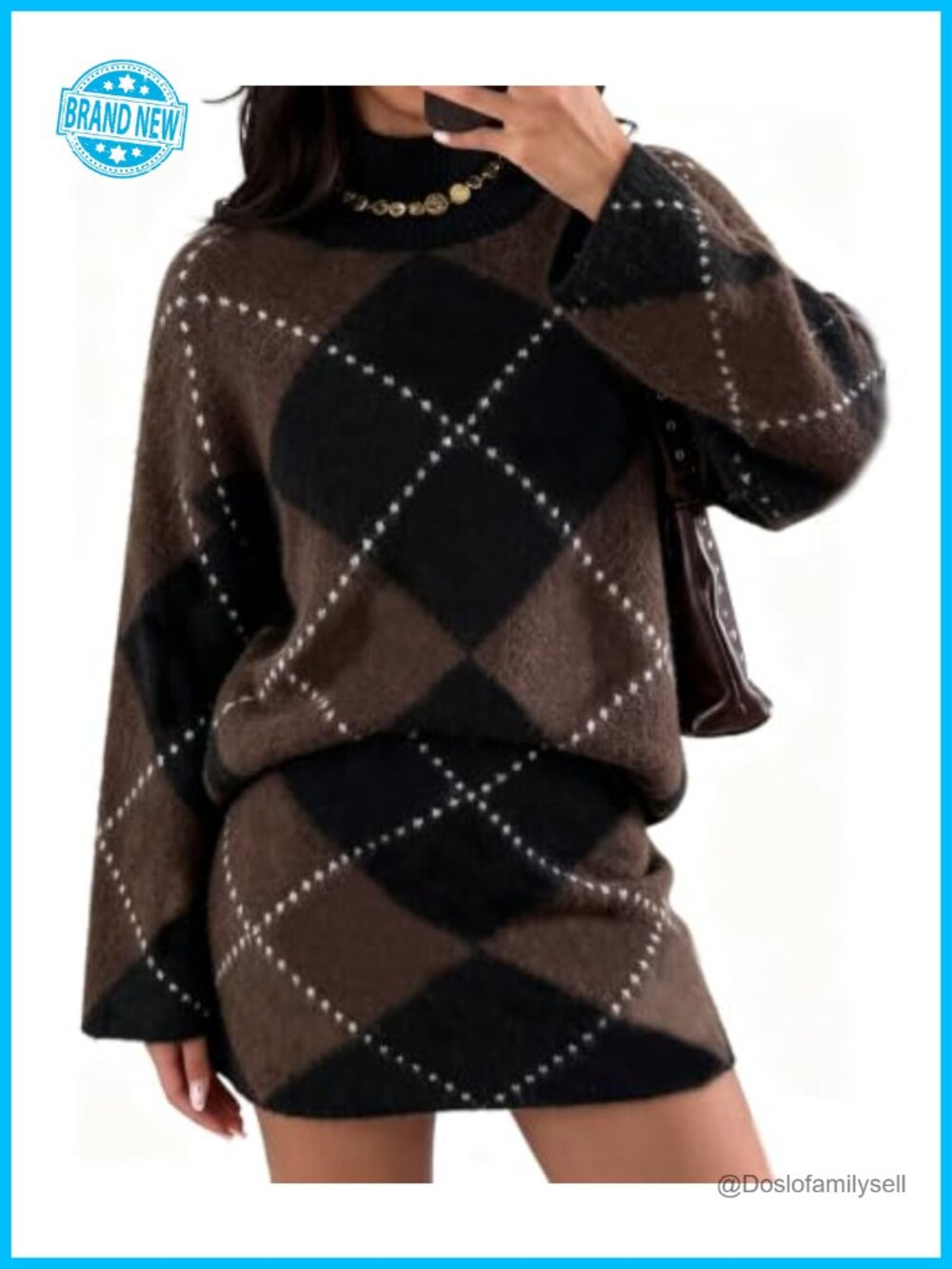 Sweater Skirt Set 2 Piece Knit Mock Neck Pullover Mini Skirt Fall Outfit